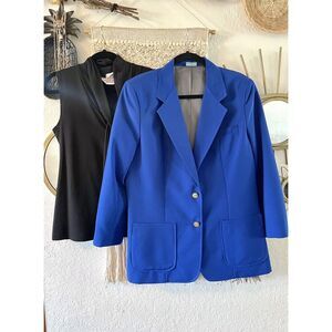 Vintage Career Wear Royal Blue Blazer Jacket Executive Apparel Black Top Sz 12